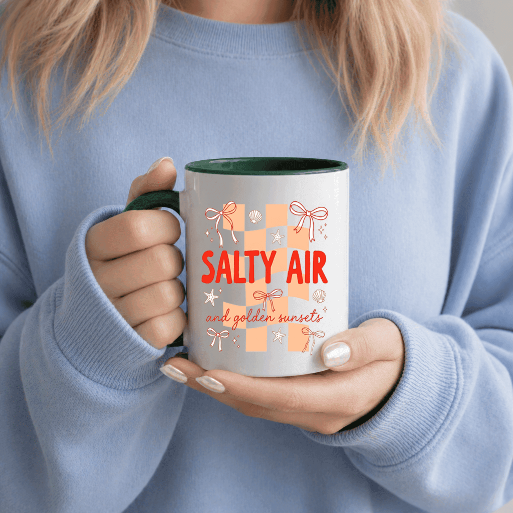 Salty Air and Golden Sunsets Accent Mug - Cute Beach Vacation Gift for women thumbnail - back view