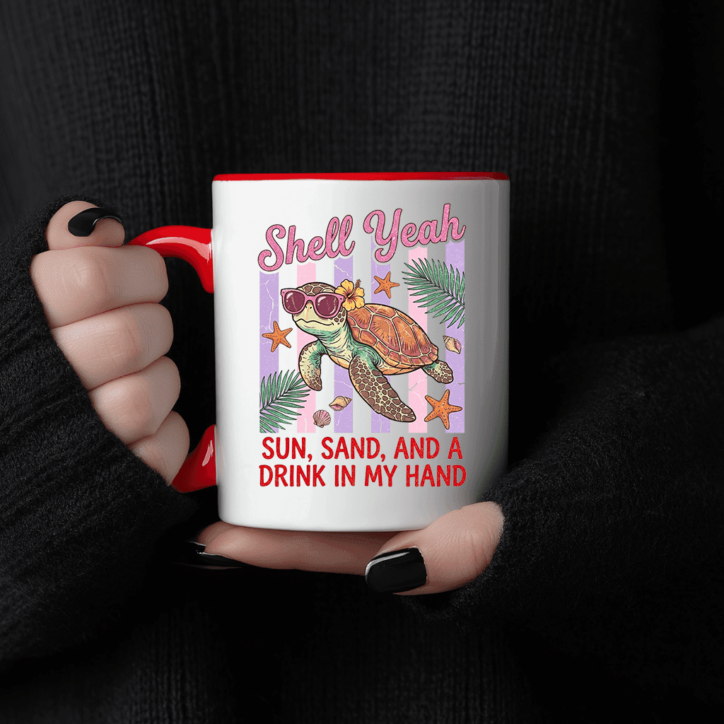Vintage Shell Yeah Accent Mug - Cute Sea Turtle Mug - Funny Summer Vacation Gift for women, Turtle Lovers thumbnail - detail view