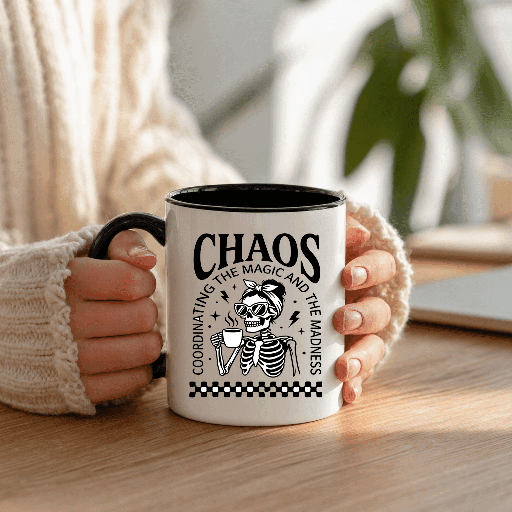 Chaos Coffee Mom Skeleton Accent Mug - Funny Mother's Day Gift for mama thumbnail - back view