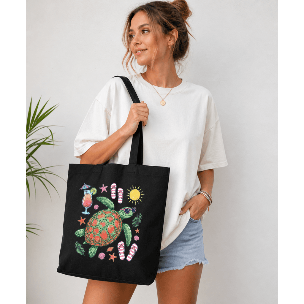 Turtle Beach Cotton tote bag - Cute Sea Turtle Summer Vacation Gift for women, Turtle Lovers thumbnail - detail view