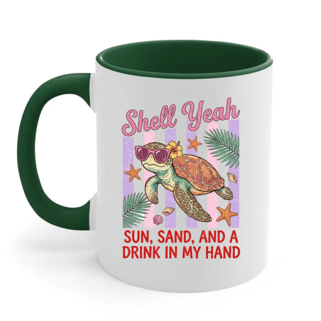 Vintage Shell Yeah Accent Mug - Cute Sea Turtle Mug - Funny Summer Vacation Gift for women, Turtle Lovers thumbnail - back view