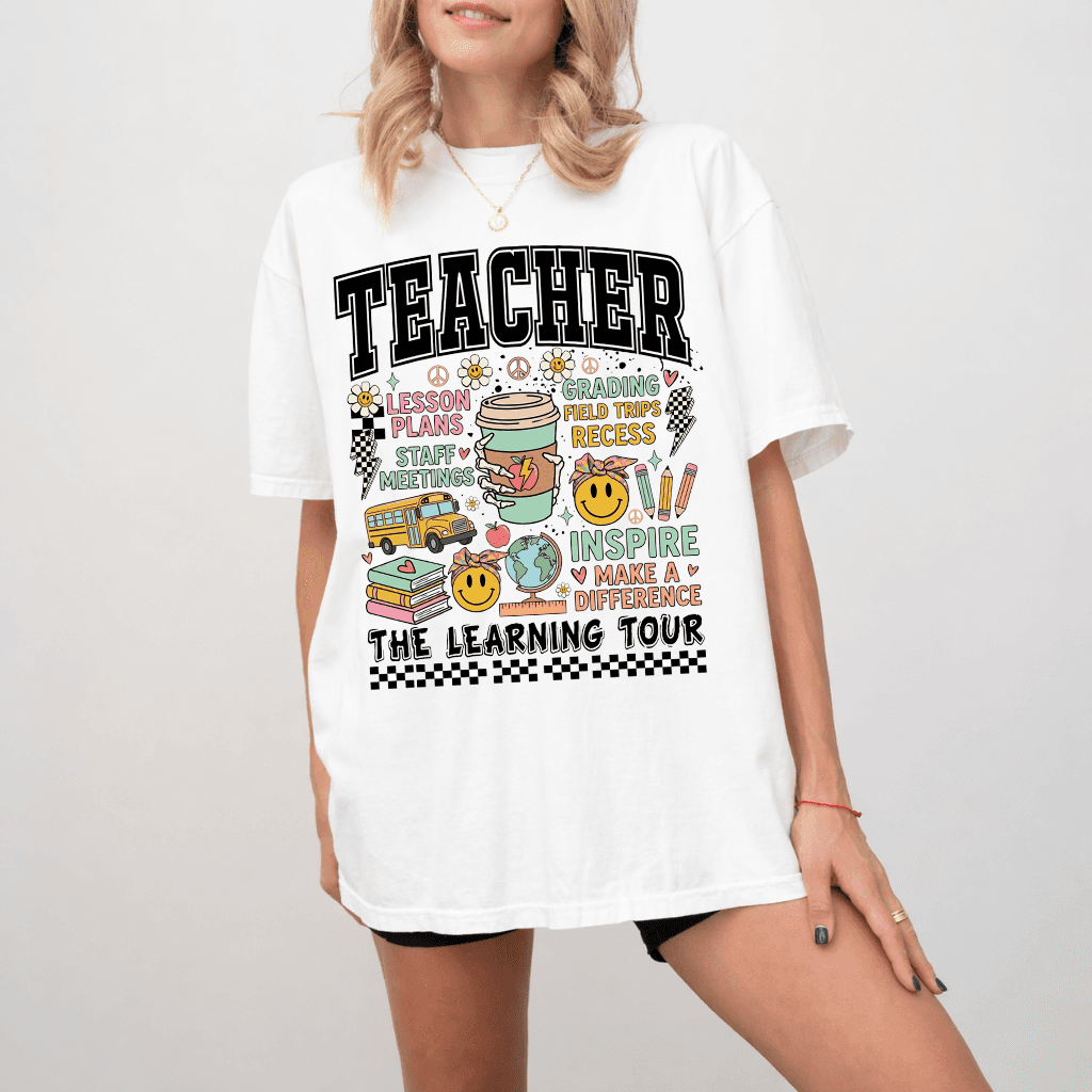 Teacher The Learning Tour Comfort Colors Shirt - Cute Teacher Tour Groovy Style Shirt - Perfect Gift for Teachers & Students thumbnail - back view