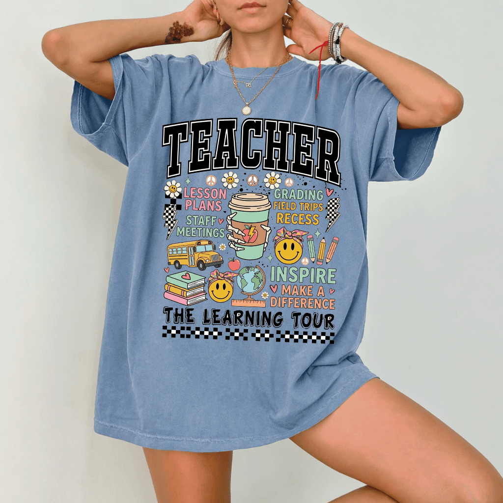 Teacher The Learning Tour Comfort Colors Shirt - Cute Teacher Tour Groovy Style Shirt - Perfect Gift for Teachers & Students thumbnail - detail view