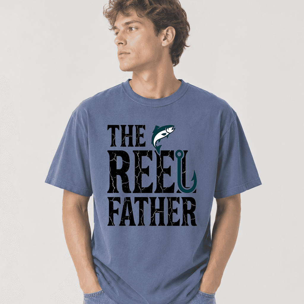 Comfort Colors Retro The Reel Father Shirt - Reel Fishing Dad Shirt - Perfect Gift for Dad who loves Fishing thumbnail - detail view