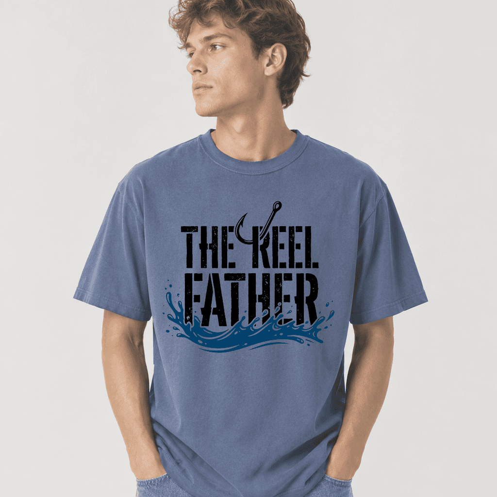 Comfort Colors Retro Reel Father Shirt - Fishing Dad Hooker Shirt - Funny Father's Day Gift for Fishing Lovers thumbnail - detail view