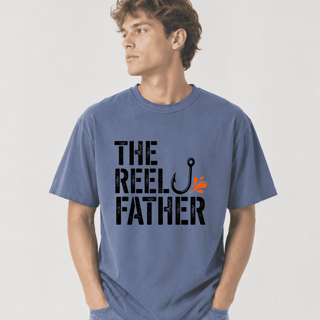 Comfort Colors The Reel Father Shirt - Dad Hooker Shirt - Funny Fishing Gift for Father's Day thumbnail - detail view
