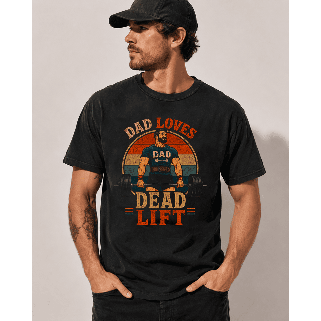 Comfort Colors Dad Loves DeadLift Shirt - Funny Powerlifting Shirt - Funny Father's Day Gift for Gymer thumbnail - back view