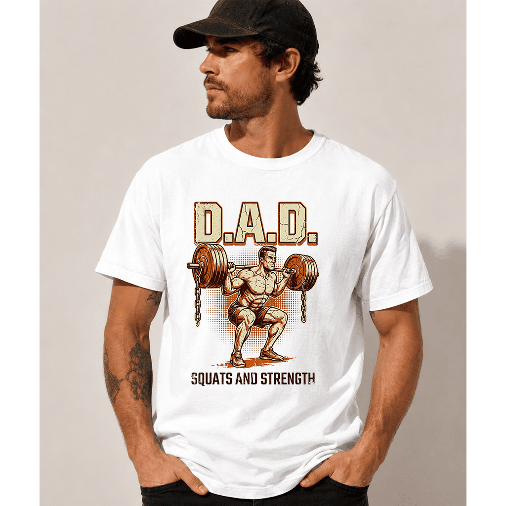 Comfort Colors Dad Squats And Strength Retro Dad Deadlift Shirt - Funny Powerlifting Gift for Father's Day thumbnail - back view