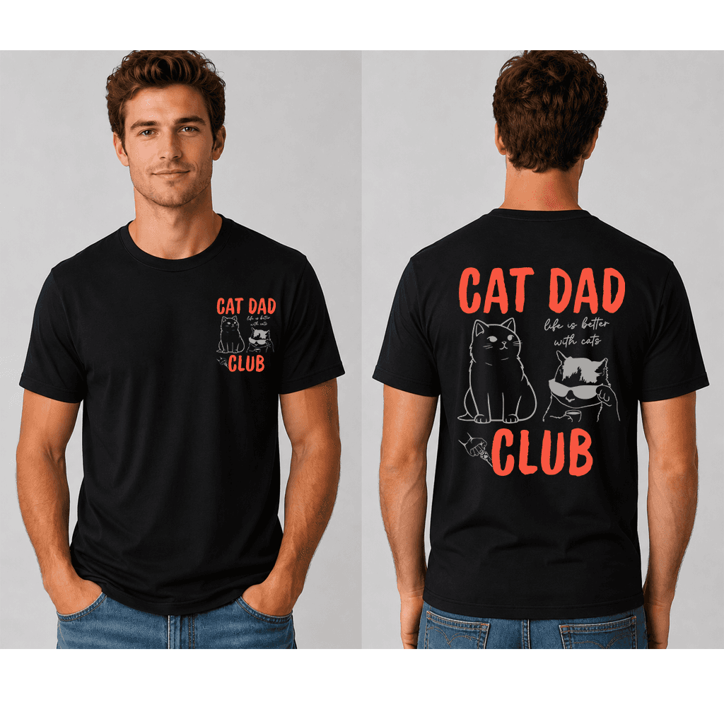Cat Dad Club T-Shirt - Life Is Better With Cats Funny Father's Day Gift for Cat Lovers thumbnail - back view