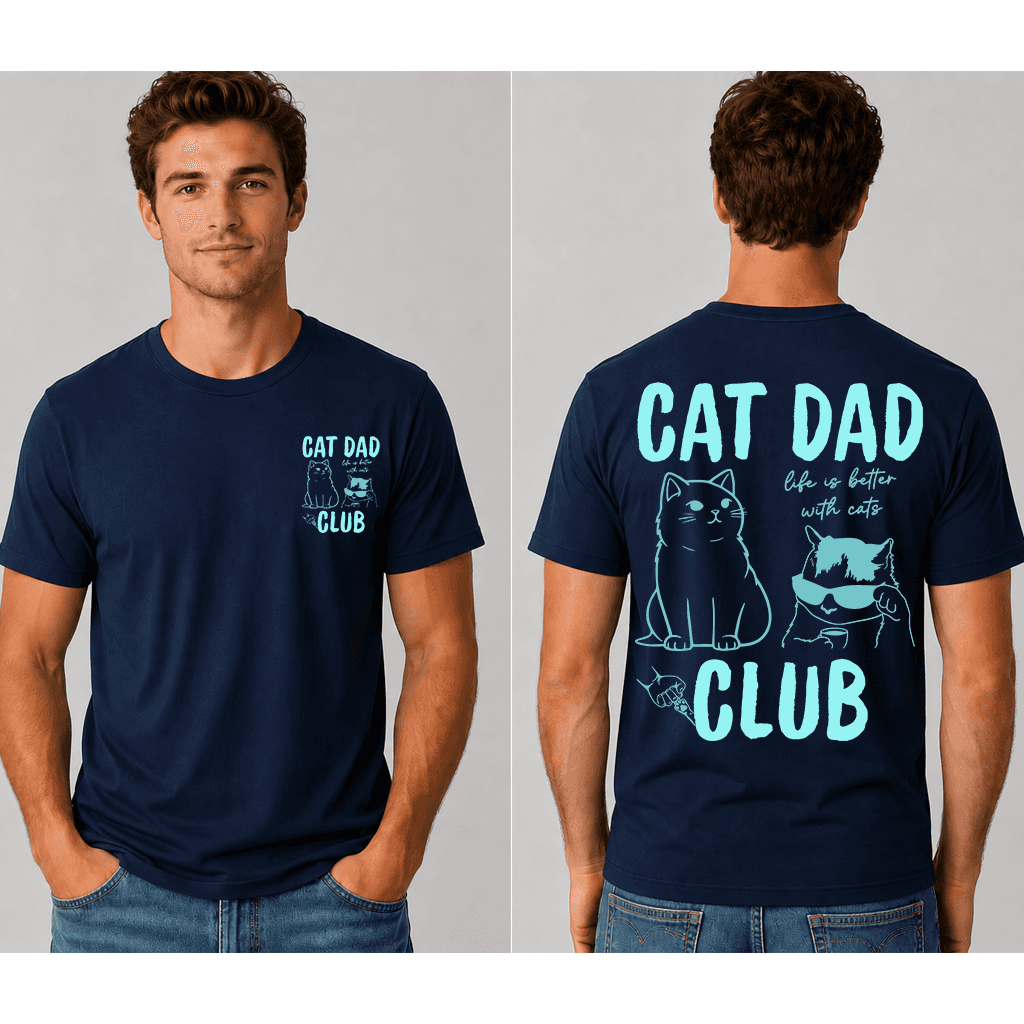 Vintage Blue Cat Dad T-Shirt - Life Is Better With Cats Shirt - Cool Dad Gift for Him thumbnail - back view