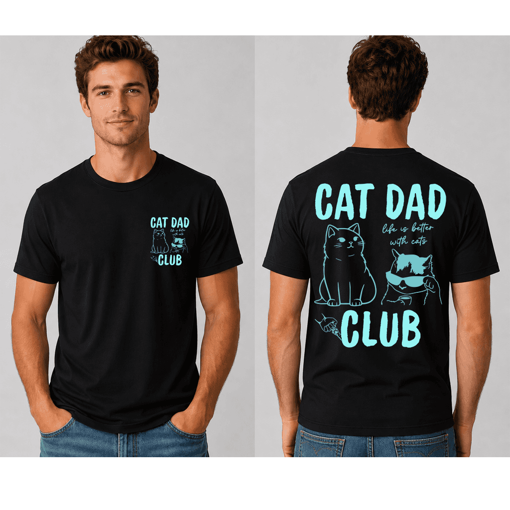 Vintage Blue Cat Dad T-Shirt - Life Is Better With Cats Shirt - Cool Dad Gift for Him thumbnail - detail view