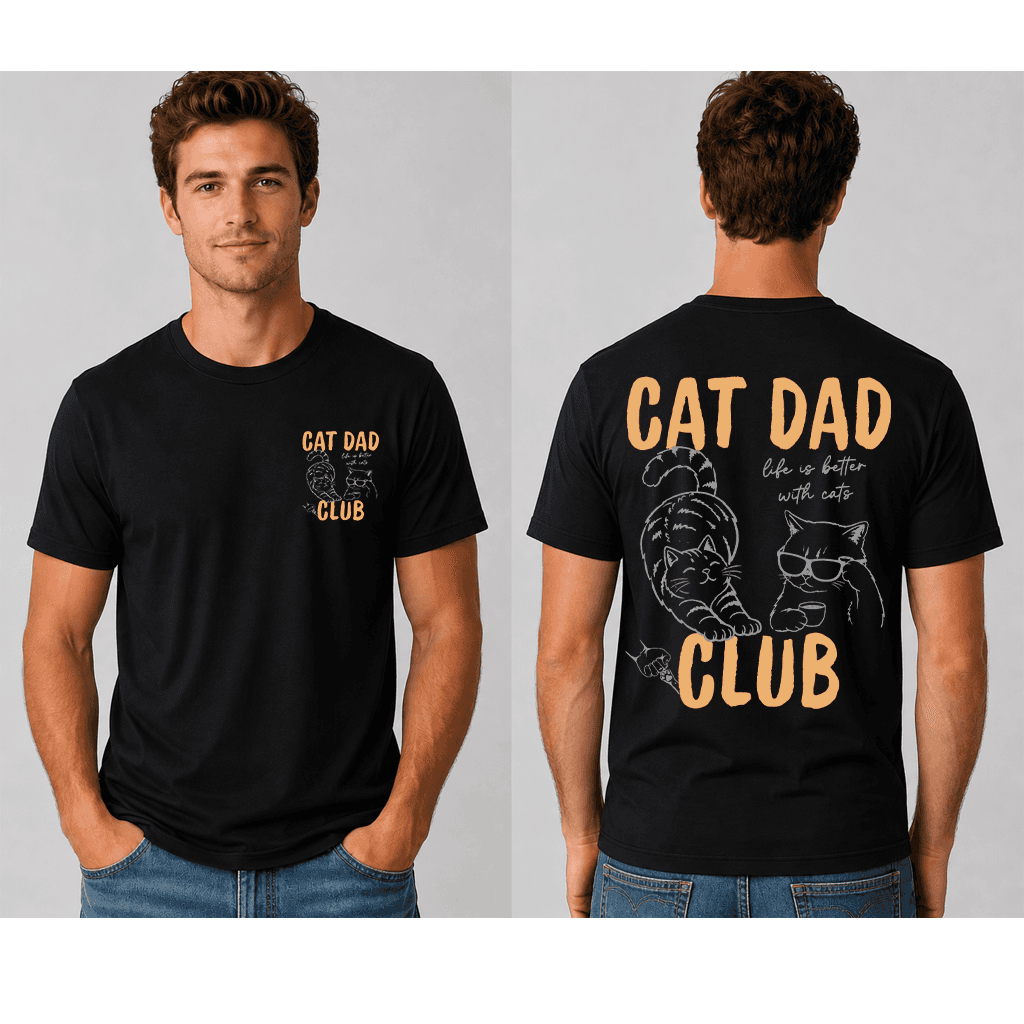 Cute Cat Dad Club T-Shirt - Life Is Better With Cats Father's Day Gift for Him thumbnail - back view