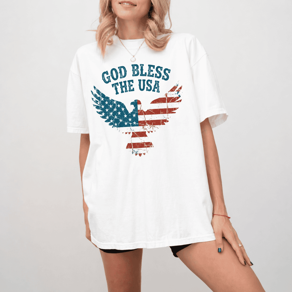 God Bless The USA 4th of July Eagle Comfort Colors Shirt - American Independence Day Gift for men & women thumbnail - back view