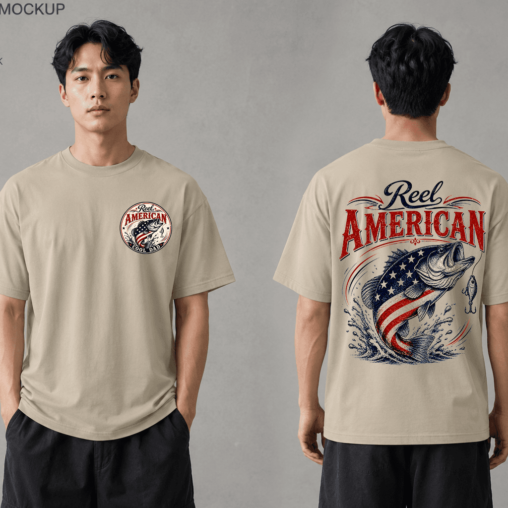 Reel America Cool Dad Fishing T-Shirt 2 sided - 4th of July Fishing Gift for Him thumbnail - back view