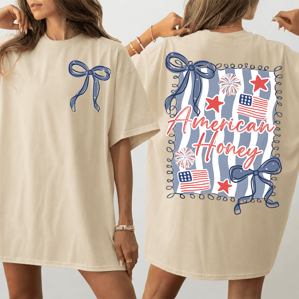 American Honey Coquette 4th Of July T-Shirt | Girly Independence Day Gift for Her thumbnail - detail view