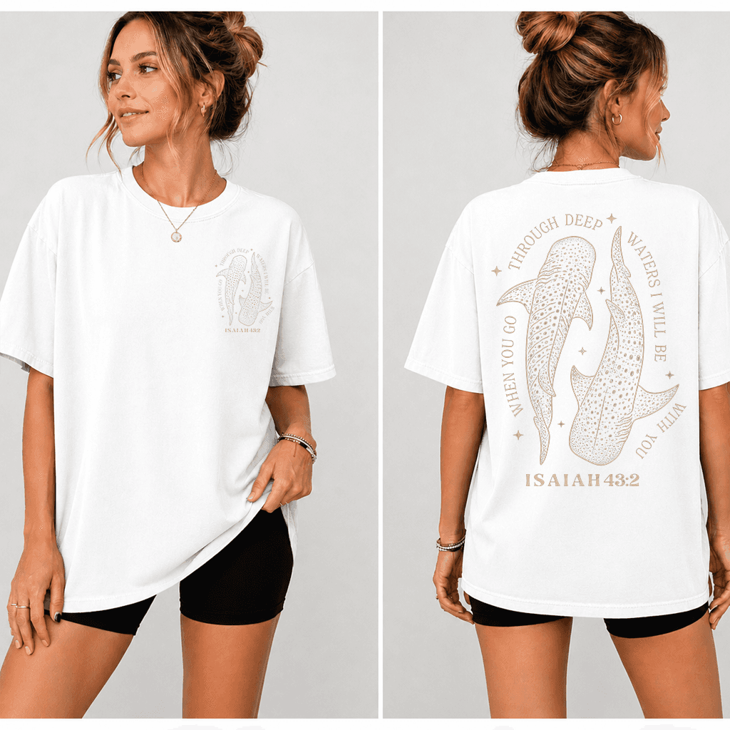 When You Go Through Deep Water Jesus Whale Shark T-shirt| Marine Wildlife Gift for Christians thumbnail - detail view