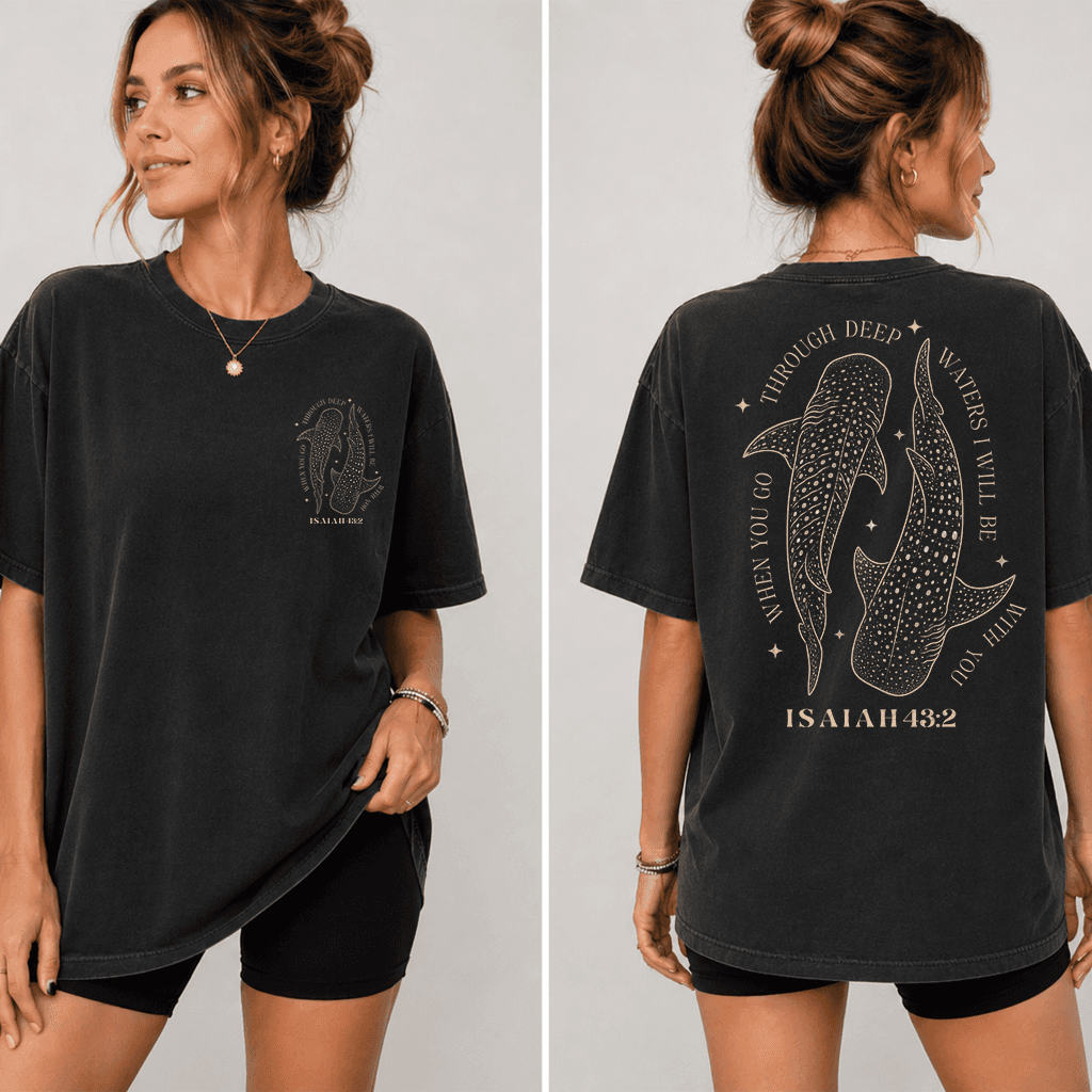When You Go Through Deep Water Jesus Whale Shark T-shirt| Marine Wildlife Gift for Christians thumbnail - back view