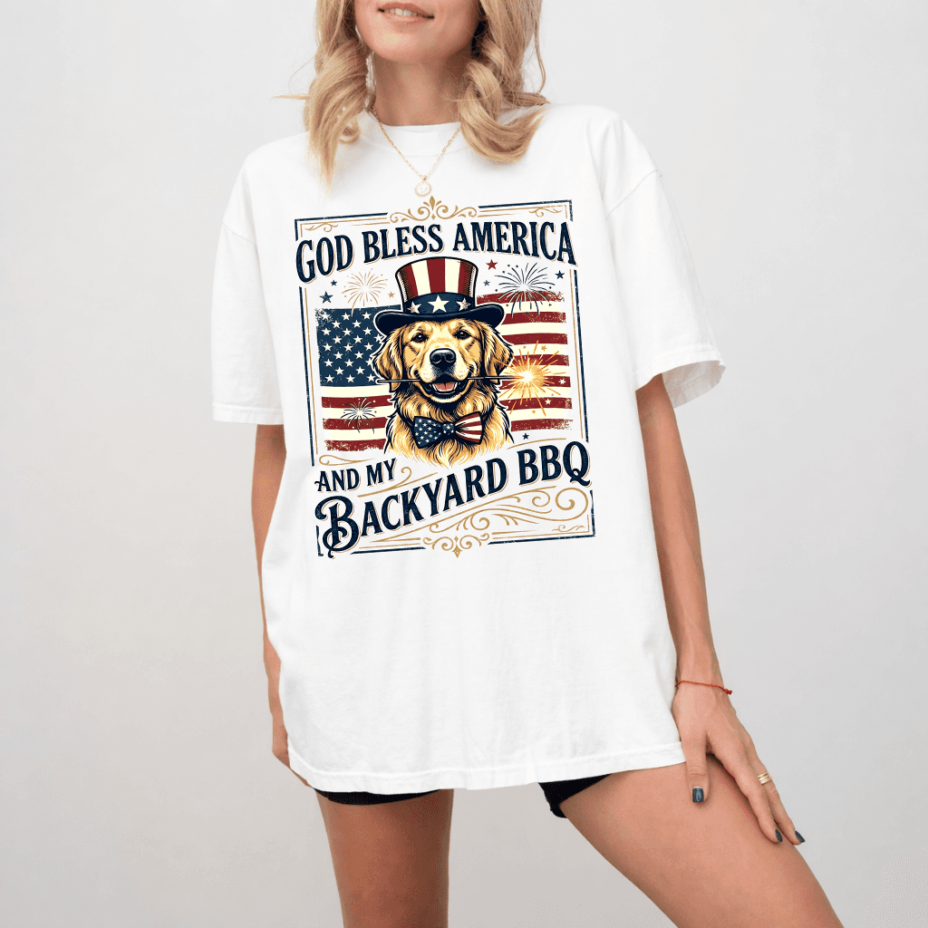 Comfort Colors Patriotic Golden Retriever 4th of July Shirt - God Bless America USA Flag Shirt - Funny Independence Day Gift for Dog Lovers thumbnail - back view
