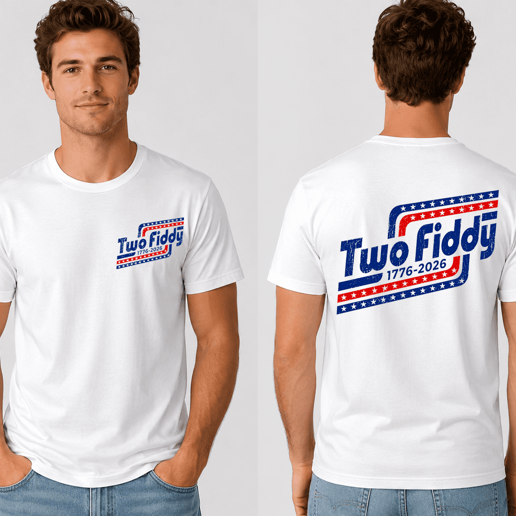 Vintage America Two Fiddy T-Shirt 2 sided - 1776 2026 Gift for Him & Her thumbnail - detail view
