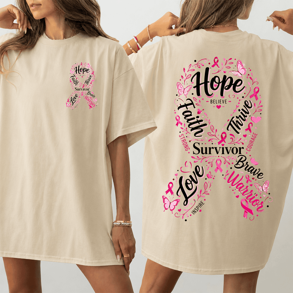 Faith Hope Love Breast Cancer Survivor Pink Ribbon T-shirt| Ideal Gift for Breast Cancer Fighter thumbnail - detail view