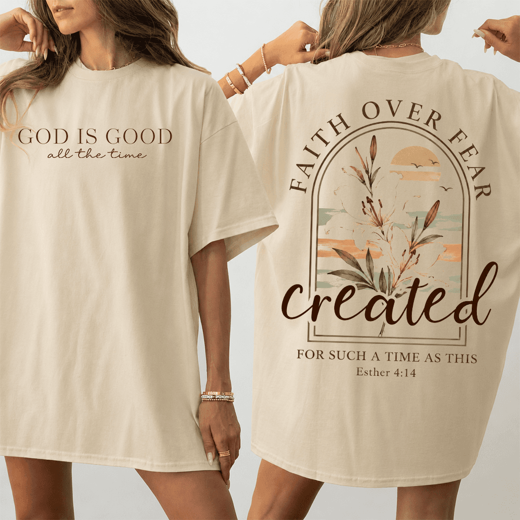 Floral Christian Shirts for Women GOD Is Good Graphic T-Shirt - Faith Over Fear Gift for Her thumbnail - back view