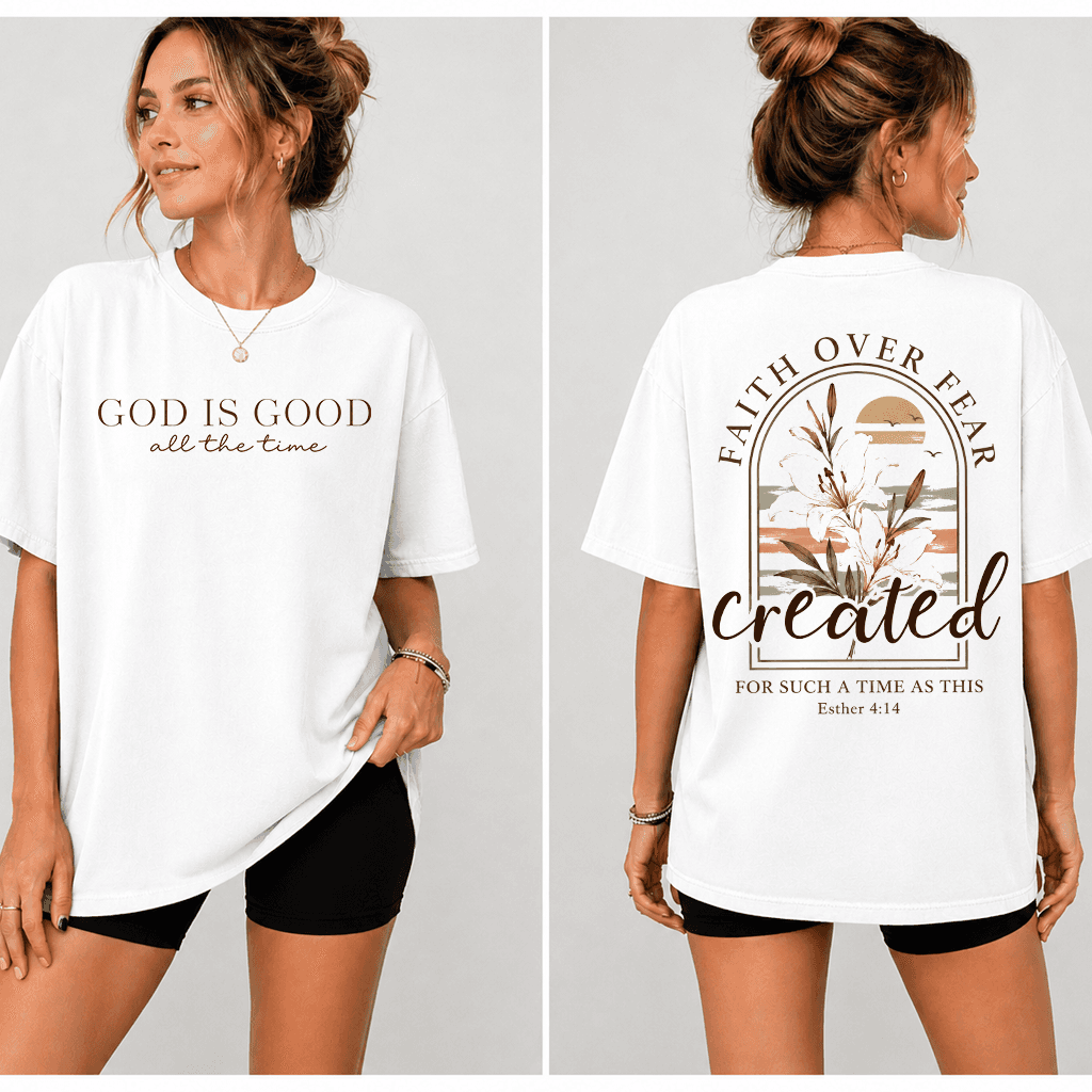 Floral Christian Shirts for Women GOD Is Good Graphic T-Shirt - Faith Over Fear Gift for Her thumbnail - detail view
