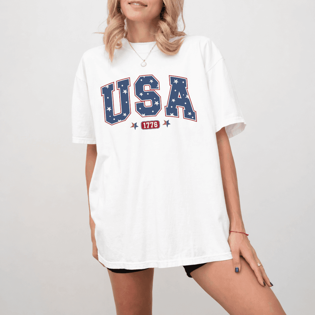 Comfort Colors USA 1776 Fourth of July Shirt - USA Flag Patriotic Gift for men and women thumbnail - back view