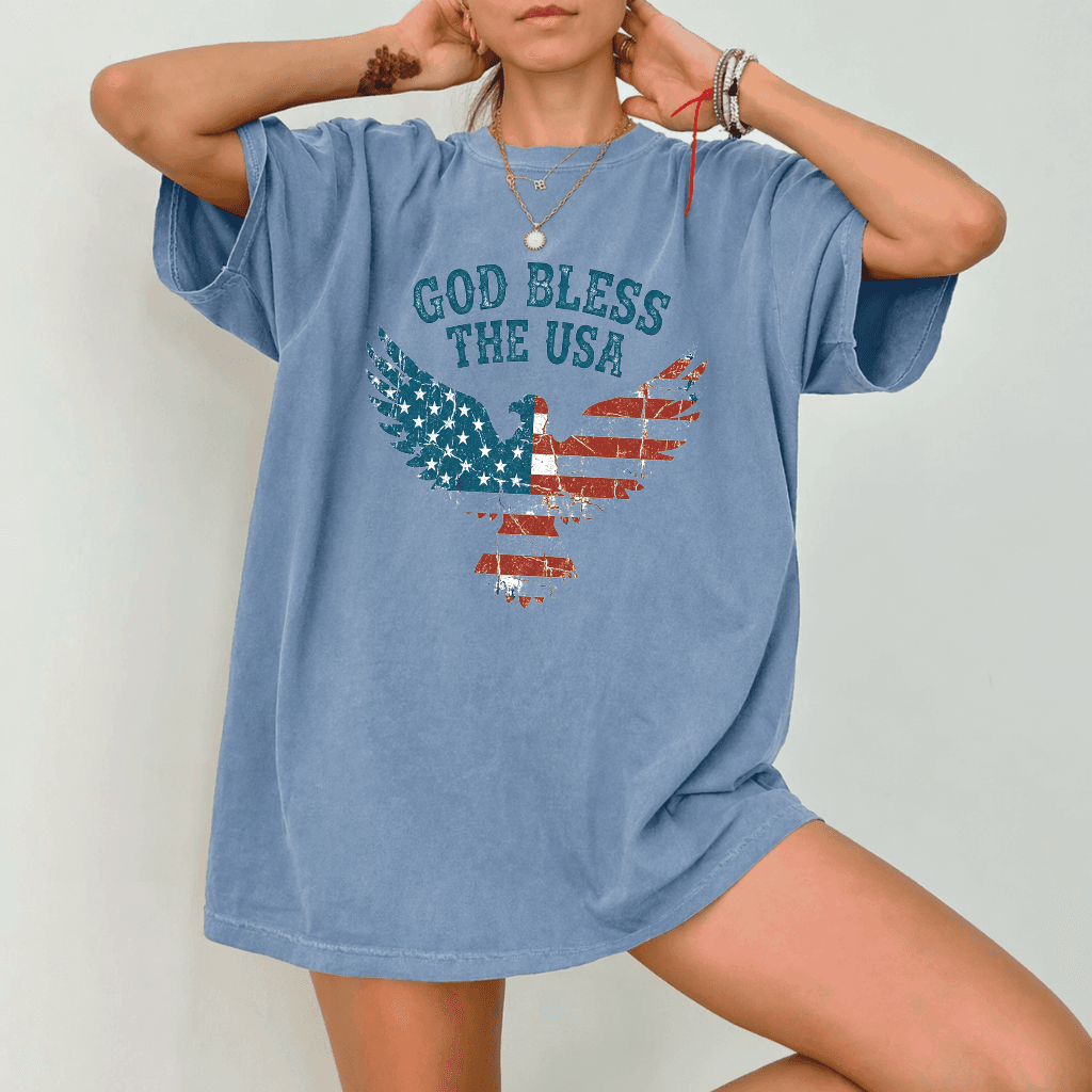 God Bless The USA 4th of July Eagle Comfort Colors Shirt - American Independence Day Gift for men & women thumbnail - detail view