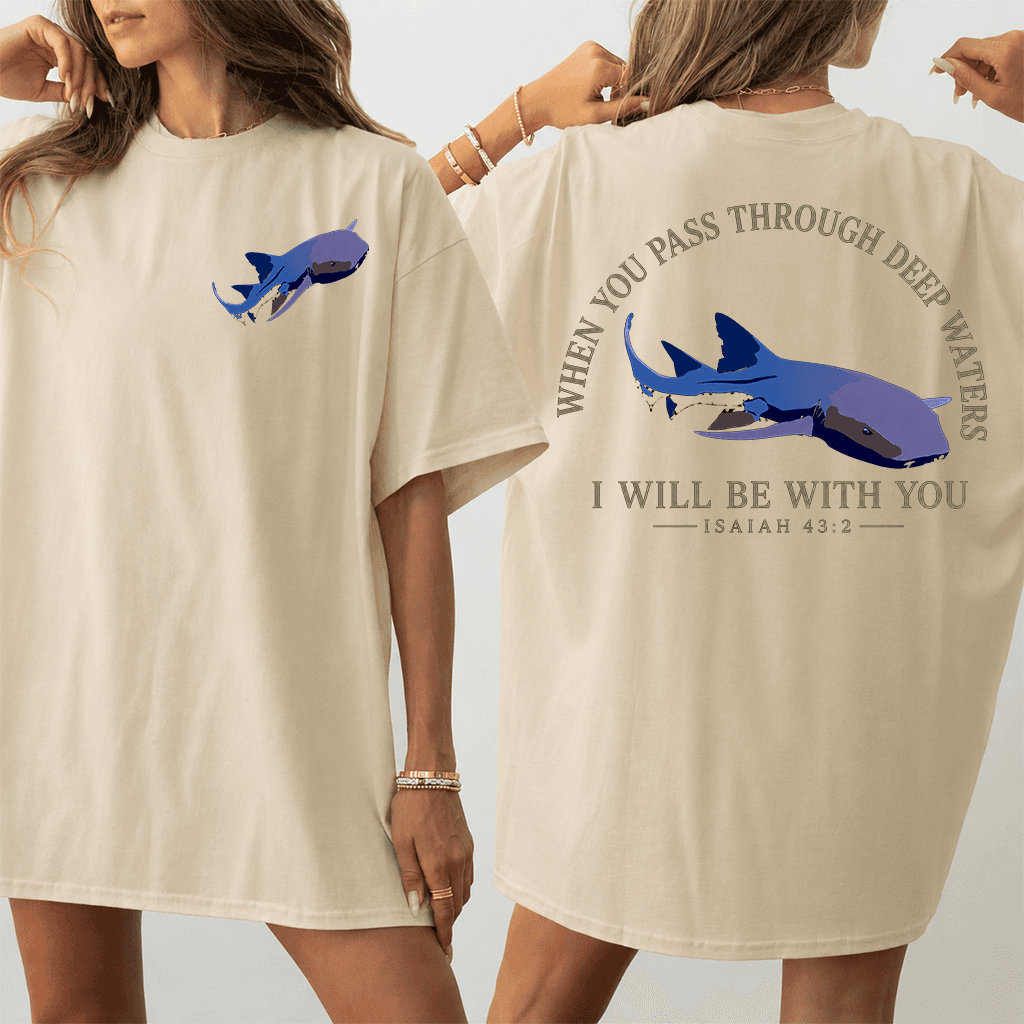 When You Pass Through Deep Water Christian Whale Shark T-shirt| Marine Life Gift for Christians thumbnail - back view