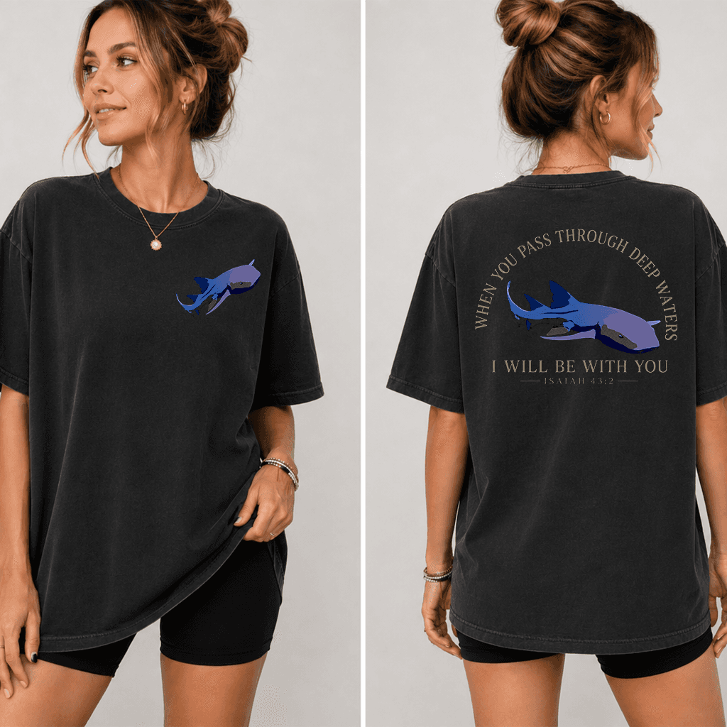 When You Pass Through Deep Water Christian Whale Shark T-shirt| Marine Life Gift for Christians thumbnail - detail view
