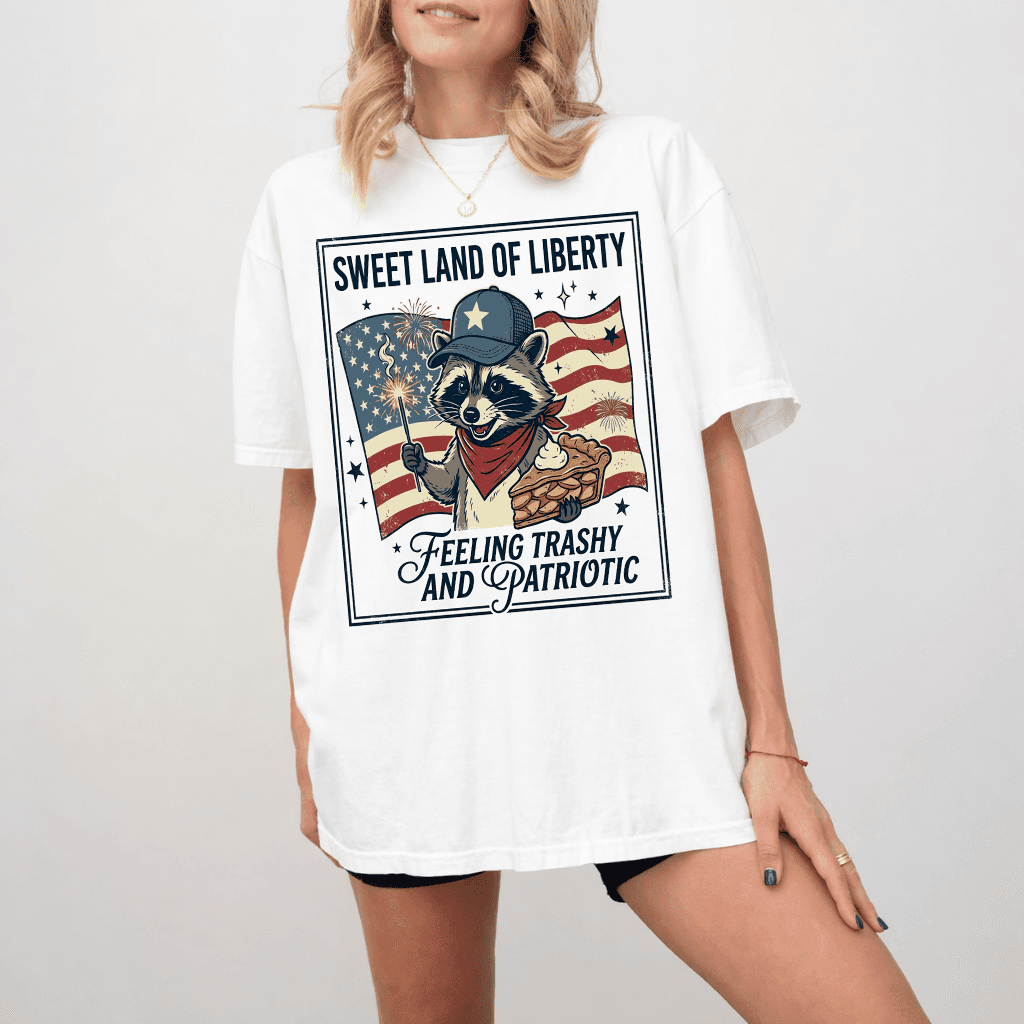Sweet Land of Liberty Patriotic USA Raccoon T-shirt - Cute 4th of July America Raccoon Gift for men and women thumbnail - back view