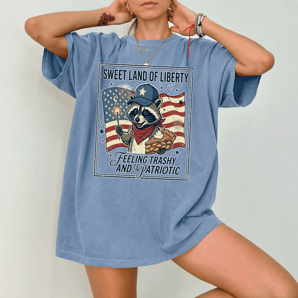 Sweet Land of Liberty Patriotic USA Raccoon T-shirt - Cute 4th of July America Raccoon Gift for men and women thumbnail - detail view