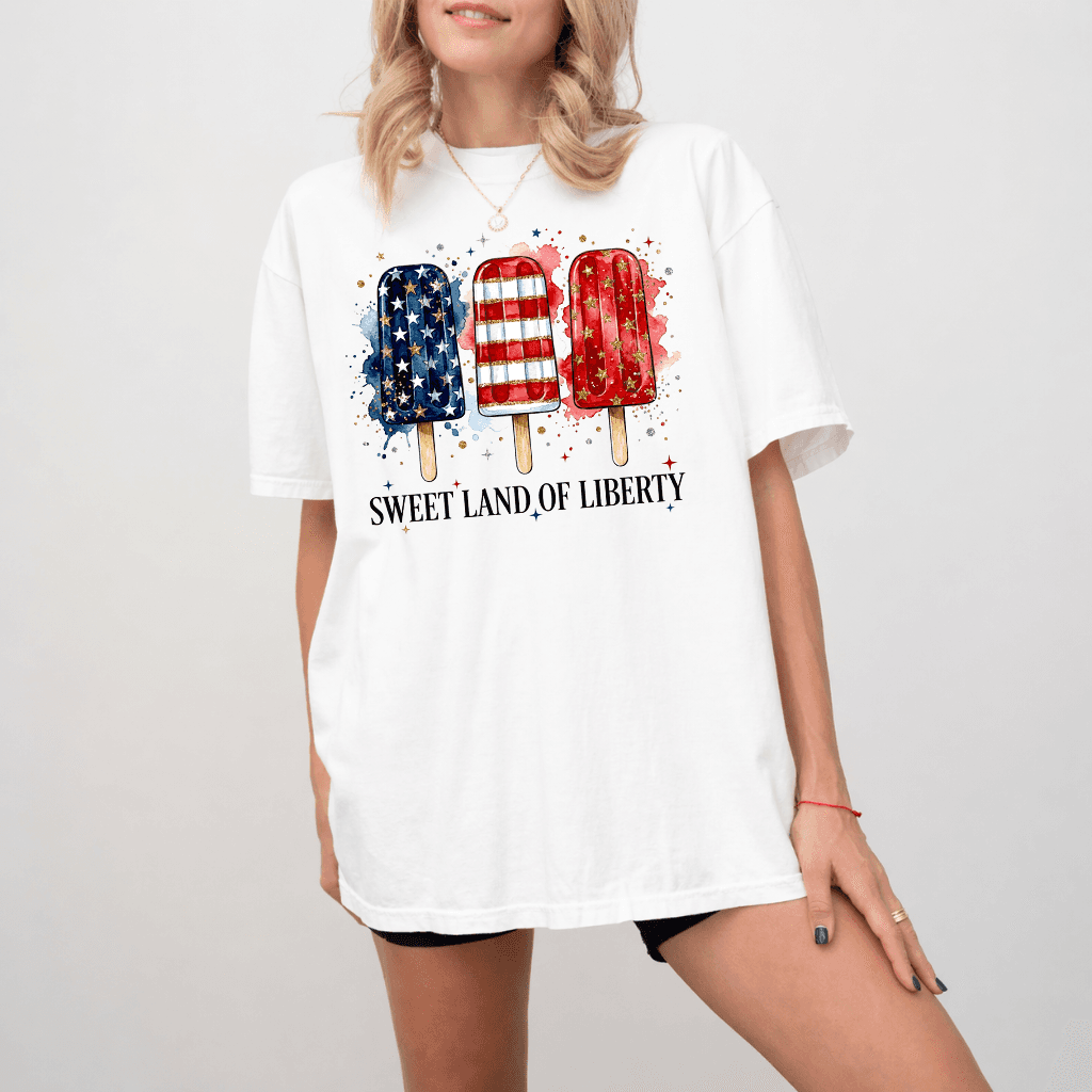 Comfort Colors Sweet Land Of Liberty Patriotic USA Ice Cream Shirt - Funny 4th of July Gift for men and women thumbnail - back view