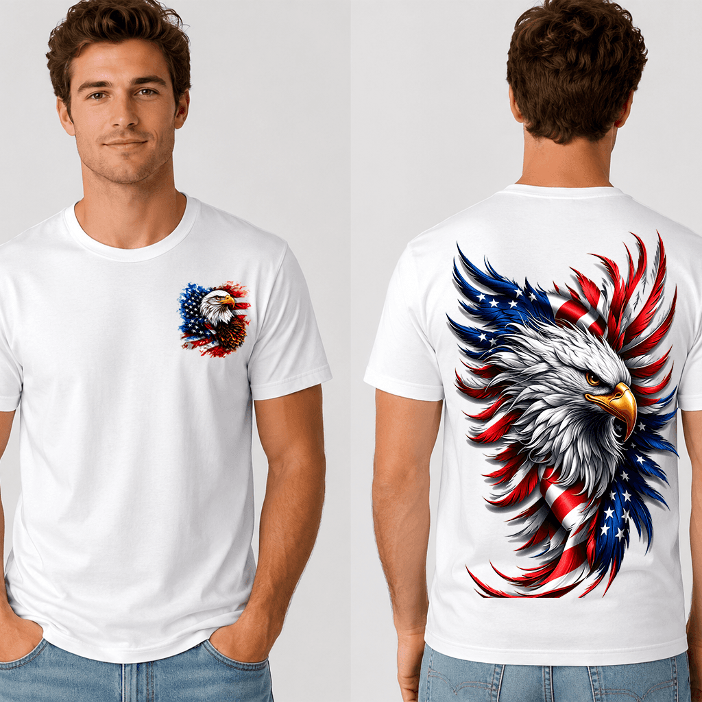 Patriotic Bald Eagle American Flag T-Shirt - Freedom USA Independence Day Gift for Him & Her thumbnail - detail view