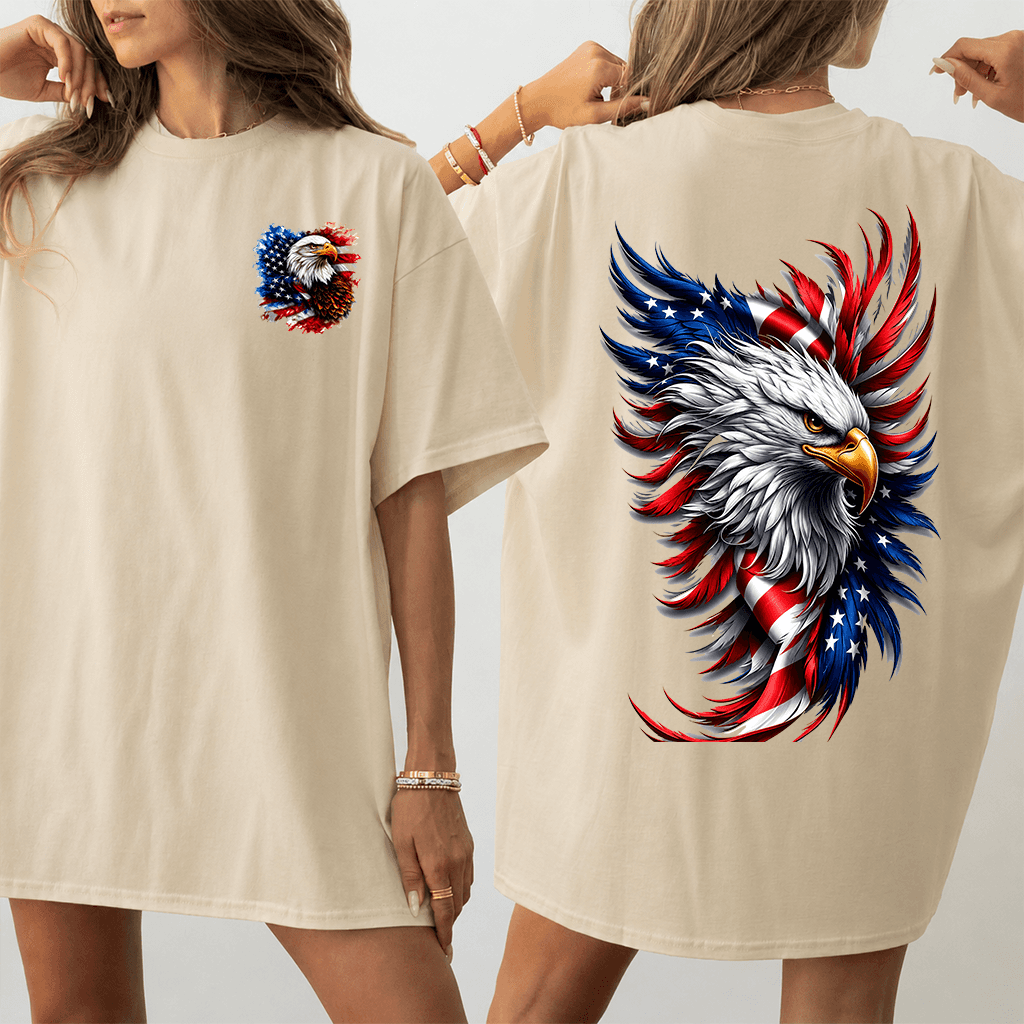 Patriotic Bald Eagle American Flag T-Shirt - Freedom USA Independence Day Gift for Him & Her thumbnail - back view