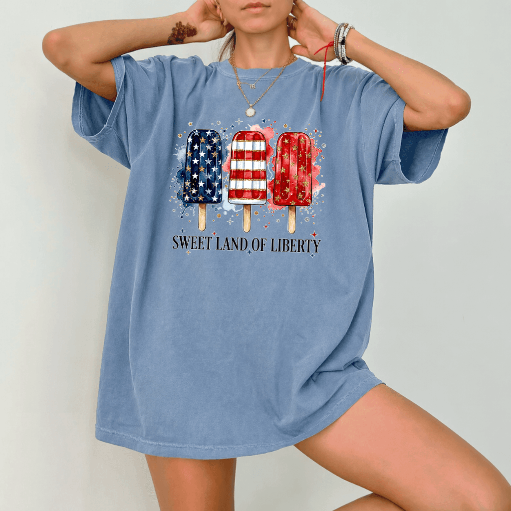 Comfort Colors Sweet Land Of Liberty Patriotic USA Ice Cream Shirt - Funny 4th of July Gift for men and women thumbnail - detail view