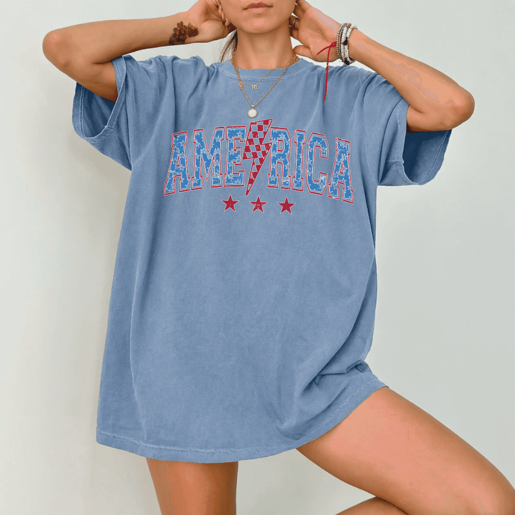 Comfort Colors Retro America USA Flag Lightning Shirt - Perfect Independence Day Gift for men and women thumbnail - detail view