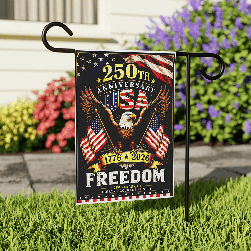 250th Anniversary USA Patriotic Eagle Garden Flag - 250 Years of Freedom House Banner - Independence Gift for Him & Her thumbnail - back view