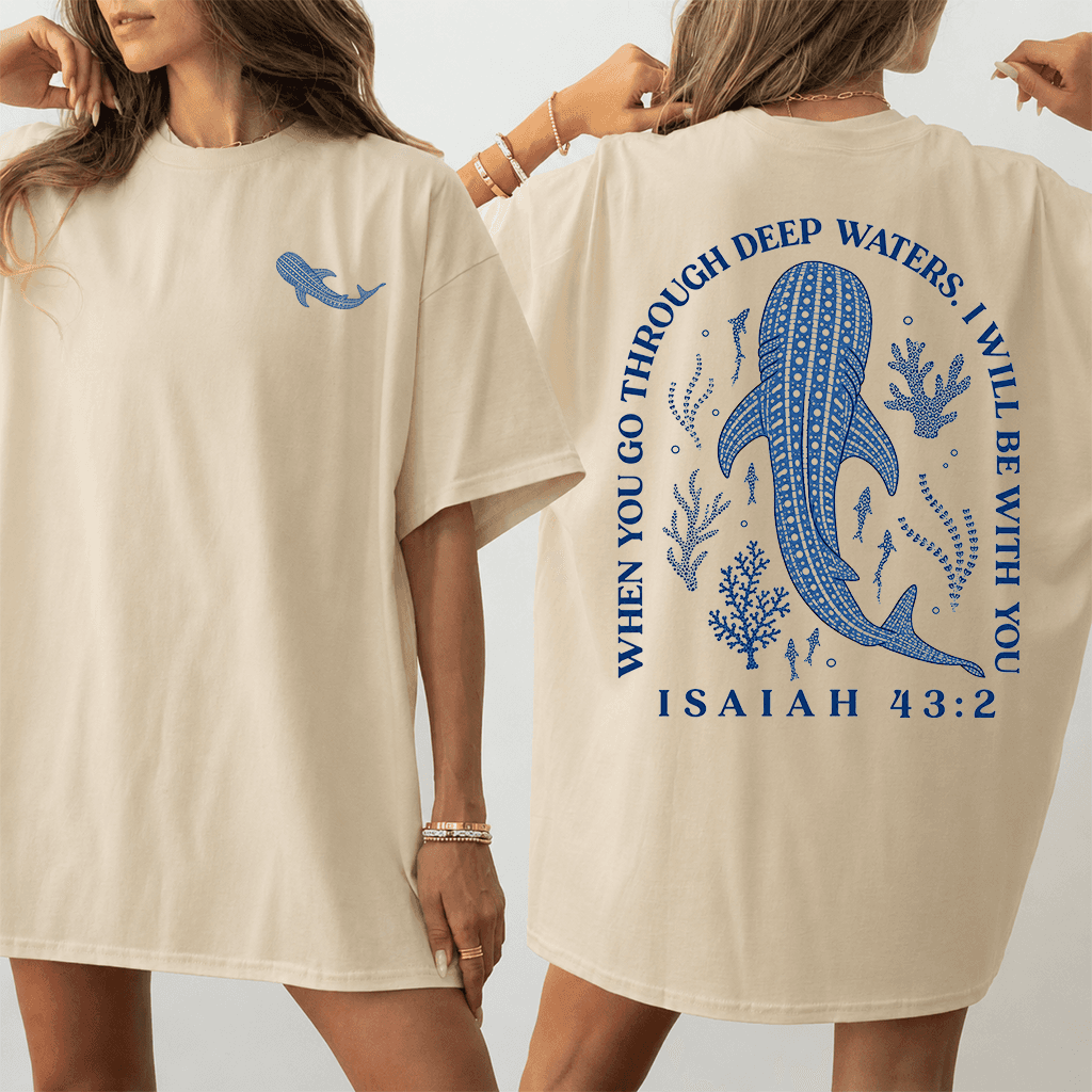 When You Through Deep Water Whale Shark T-shirt| Bible Verses Gift for Christians thumbnail - detail view