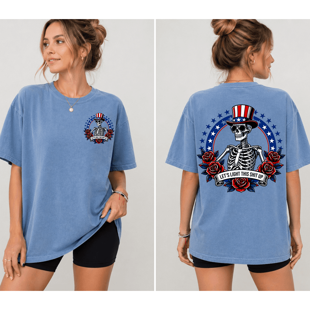 Comfort Colors 4th of July Skeleton American Flag Shirt - Funny American Independence Day Gift for men & women thumbnail - back view