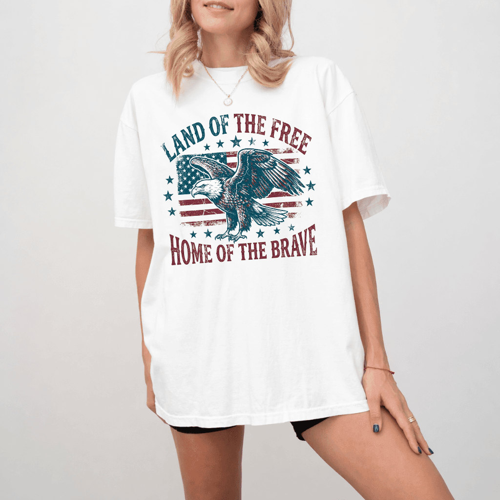 Comfort Colors Retro Land Of The Free Patriotic USA Eagle Flag Shirt - Ideal Freedom 4th of July Gift for men & women thumbnail - back view