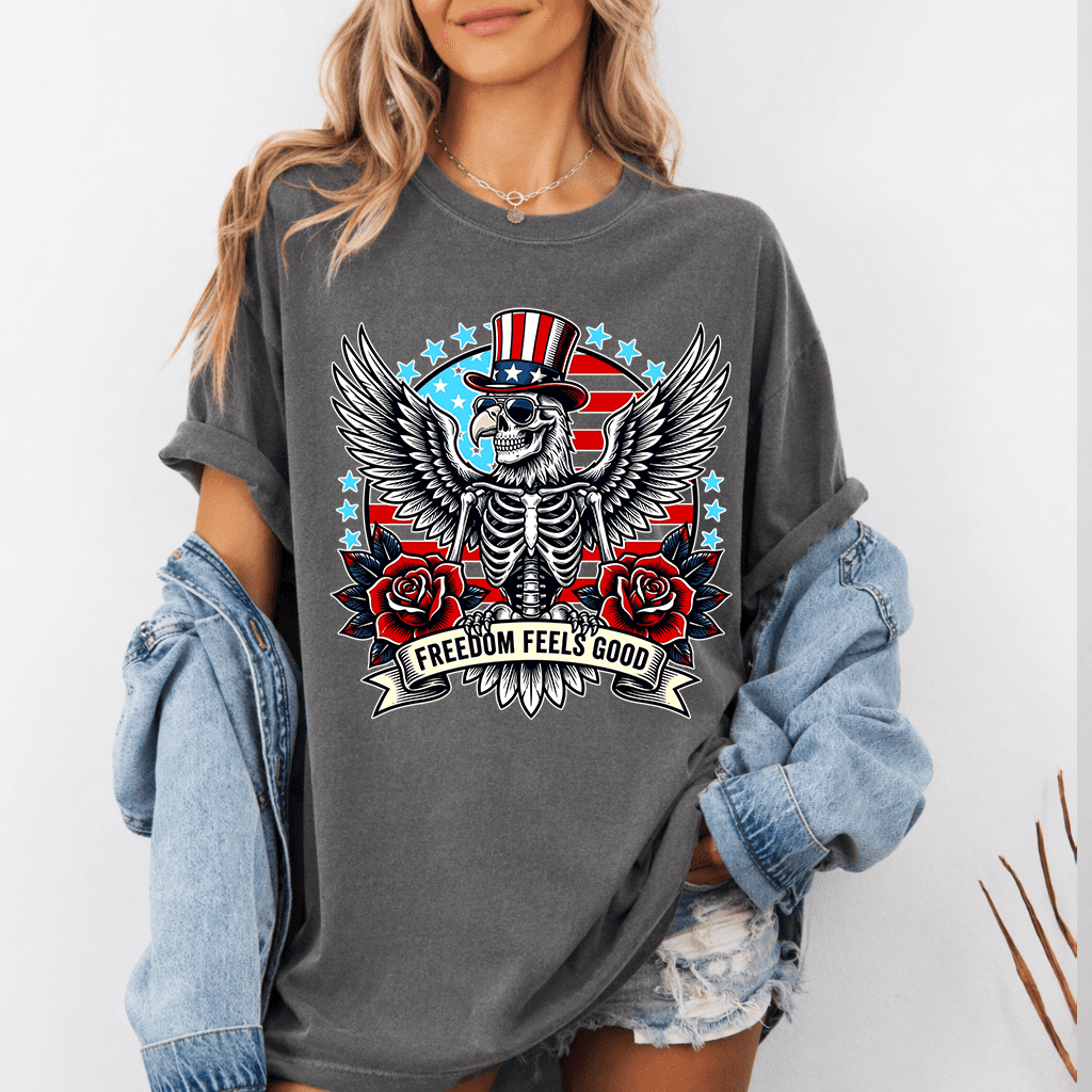Comfort Colors Freedom Feels Good Patriotic American Eagle Shirt - Cool Men's 4th of July Gift for men women thumbnail - back view