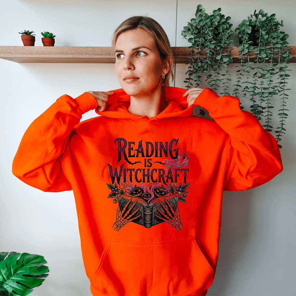 Reading Is Witchcraft Gothic Halloween Hoodie| Spooky Bookish Halloween Gift for Him & Her thumbnail - back view