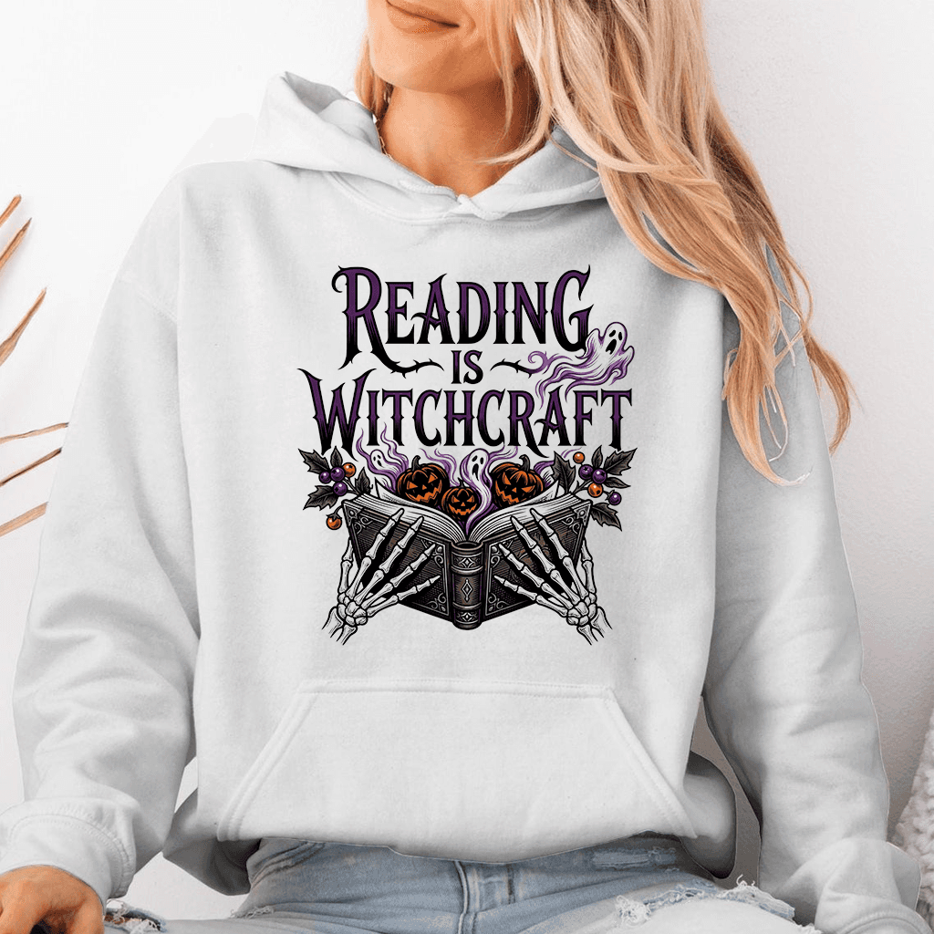 Reading Is Witchcraft Gothic Halloween Hoodie| Spooky Bookish Halloween Gift for Him & Her thumbnail - detail view