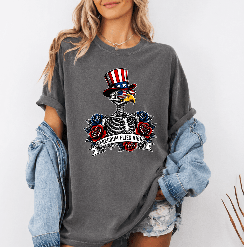 Comfort Colors 4th of July Patriotic Eagle Skeleton Shirt - Funny Freedom USA Eagle Shirt - Funny Independence Day Gift for men & women thumbnail - detail view