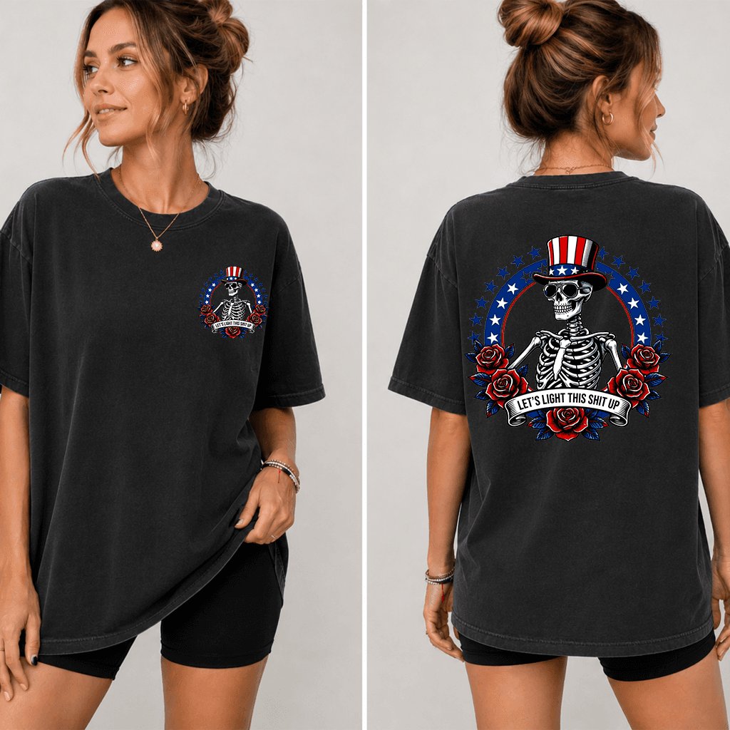 Comfort Colors 4th of July Skeleton American Flag Shirt - Funny American Independence Day Gift for men & women thumbnail - detail view
