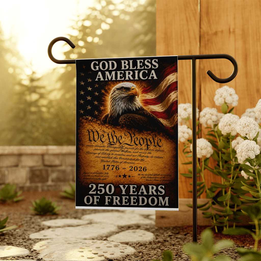 250th Anniversary God Bless America Flag - Patriotic Eagle Yard Banner - Independence Gift for House Decor thumbnail - back view