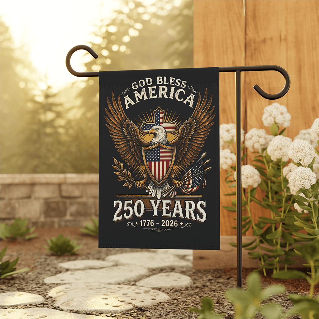 God Bless America 1776 2026 250 Years Christian Flag - Patriotic Eagle Gift for House Decoration thumbnail - front view