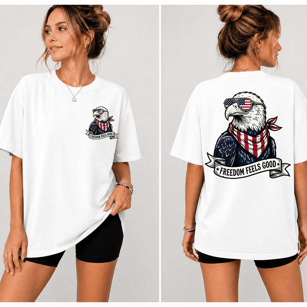 Comfort Colors Freedom Feels Good Patriotic American Eagle Shirt - Perfect 4th of July Independence Gift for men women thumbnail - back view