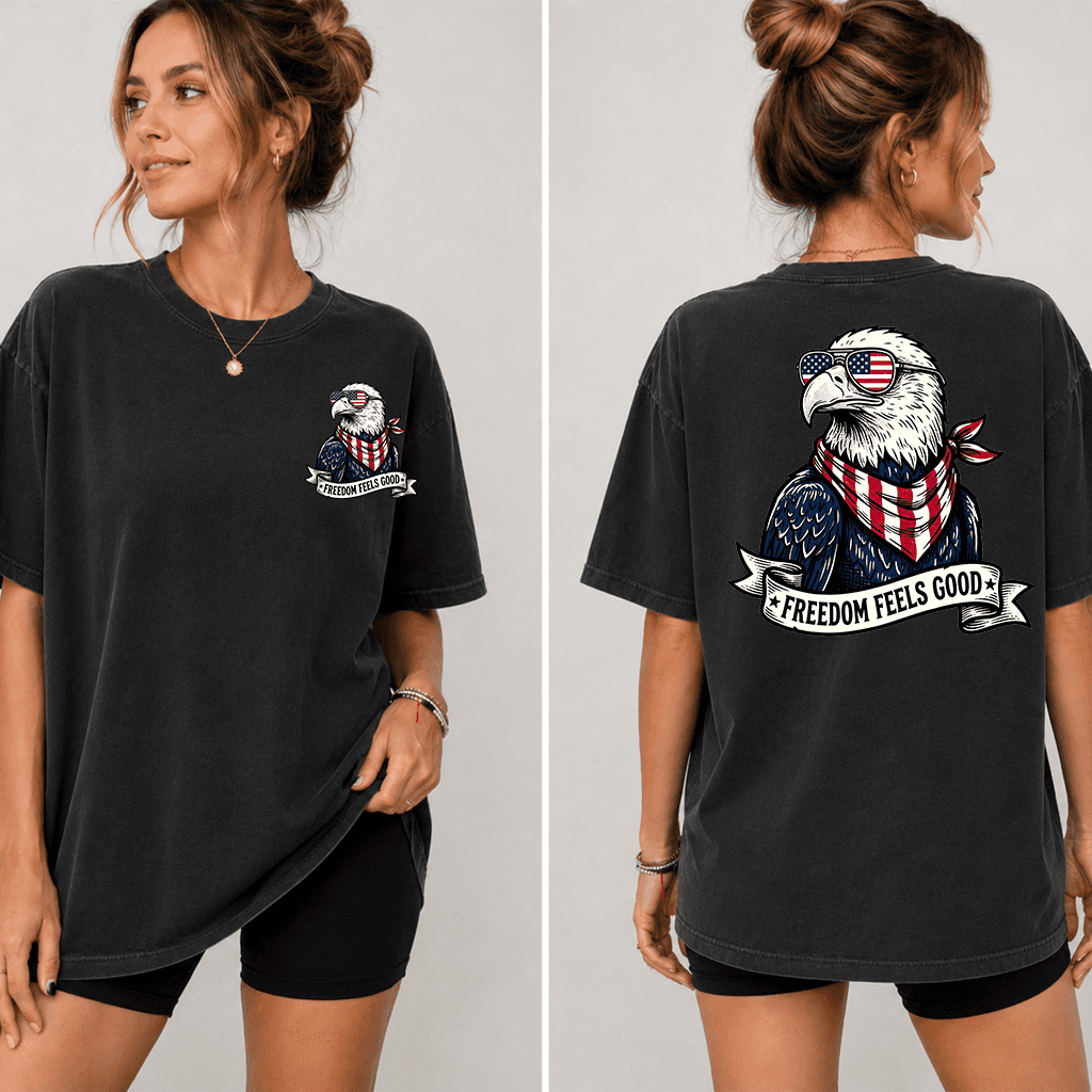 Comfort Colors Freedom Feels Good Patriotic American Eagle Shirt - Perfect 4th of July Independence Gift for men women thumbnail - detail view